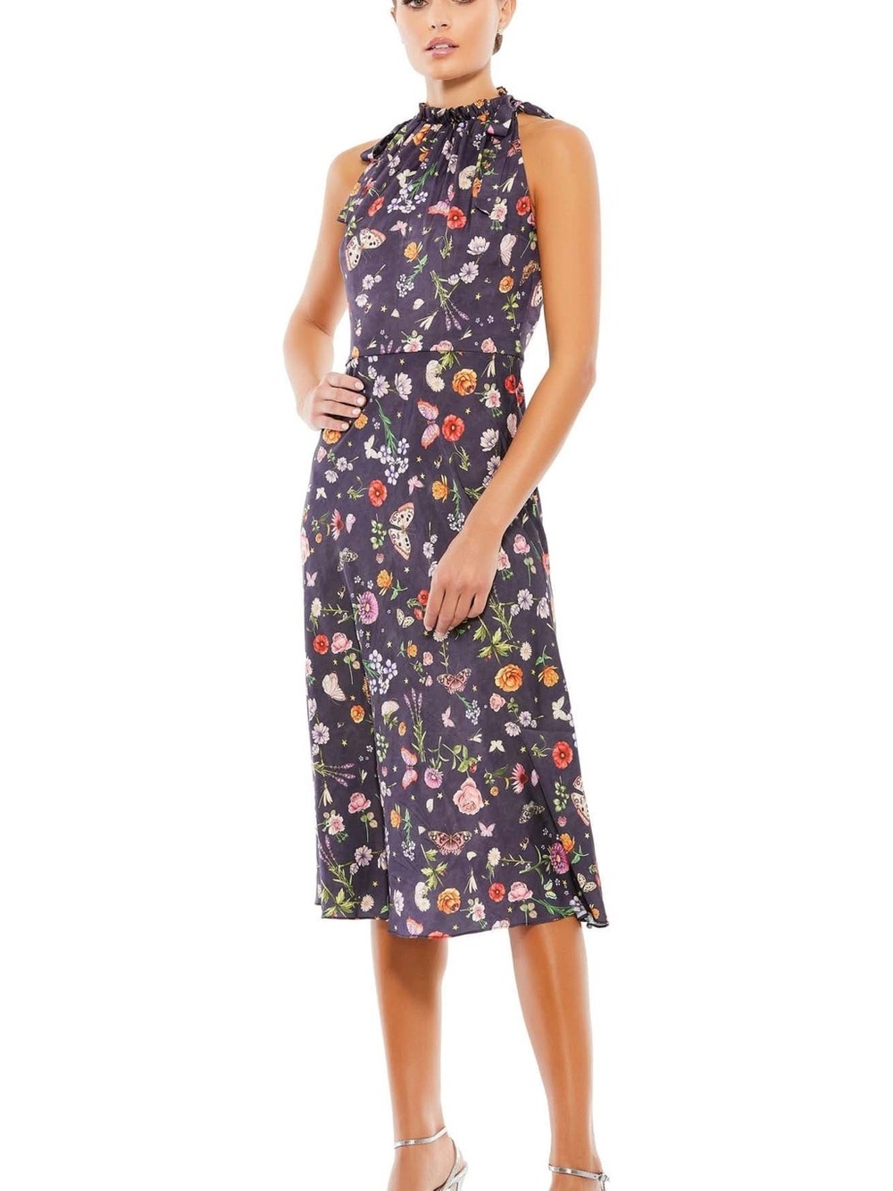 NWT Ieena for Mac Duggal 55629 Ruffle Neck Summer Garden Floral Dress Size 12